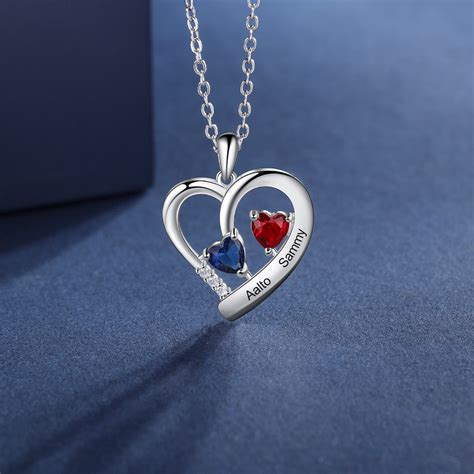 Personalized Heart Necklace With Custom Birthstone Sugarandhoney Us