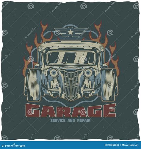 Desenho Do Rótulo Da Camisa De Vintage Hot Rod Ilustração Da Velocidade Personalizada Do