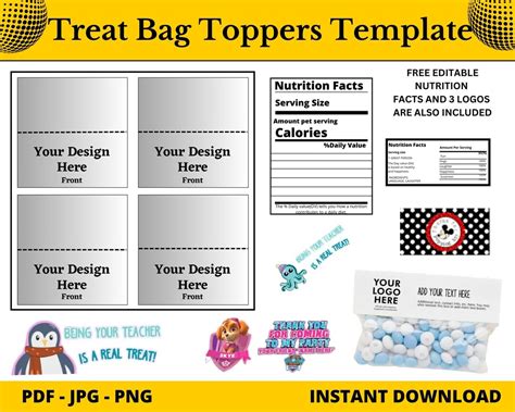 Treat Bag Topper Template Editable Bag Topper Canva Editable Template