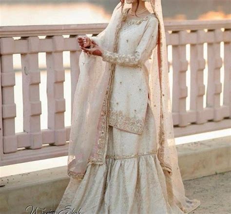 Nikkah Nikah Gharara Outfit White N Gold Pakistani Bride Wedding Salwar