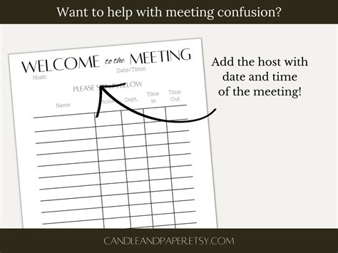 Meeting Sign in Sheet Meeting Attendance Sheet Sign in - Etsy