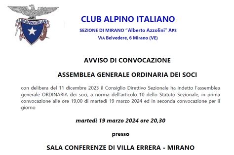 ASSEMBLEA GENERALE ORDINARIA DEI SOCI MARTEDI 19 MARZO SALA