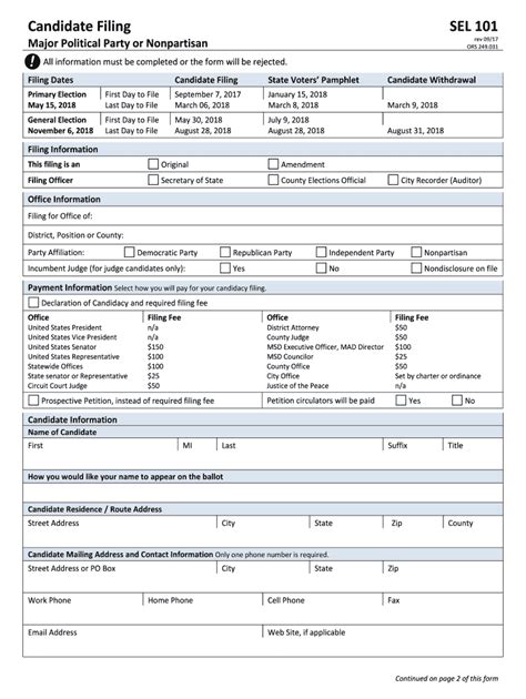 Fillable Online SEL 101 Candidate Filing Form SEL 101 Candidate Filing