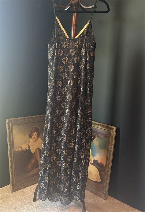 Vintage Midnight Velvet Maxi Lace Slip Dress Nightgown Lingerie Witchy Fairy Ebay