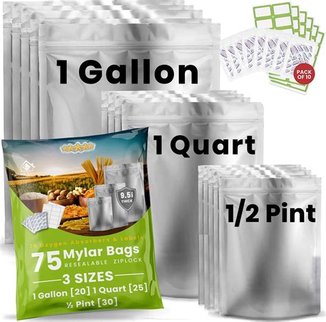 Amazon 75pcs Mylar Bags For Food Storage Extra Thick 10 Mil