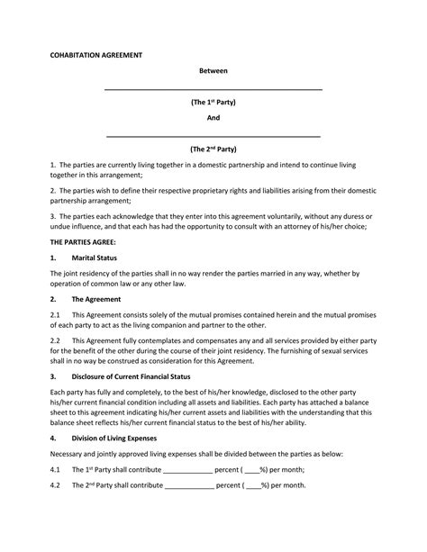 Cohabitation Agreement 30 Free Templates And Forms ᐅ Templatelab