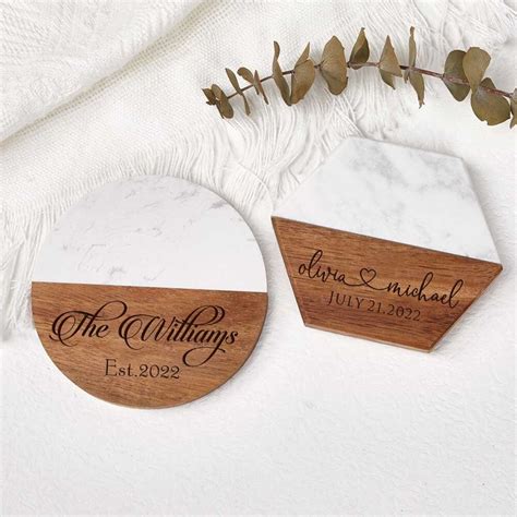 Personalized Coasters, Custom Engraved Marble Wooden Coaster, Family ...