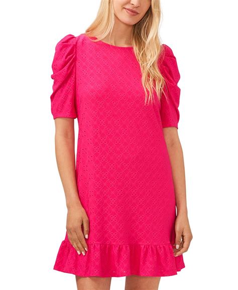 Cece Womens Short Puff Sleeve Eyelet Ruffled Hem Dress Macys