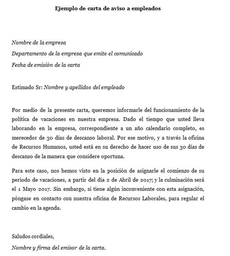 Modelo De Carta De Aviso De Empleados Ejemplos De Carta