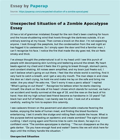 Unexpected Situation Of A Zombie Apocalypse Free Essay Example