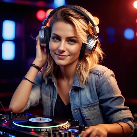 Premium Photo | Woman dj with headphones with dj equipment smiling