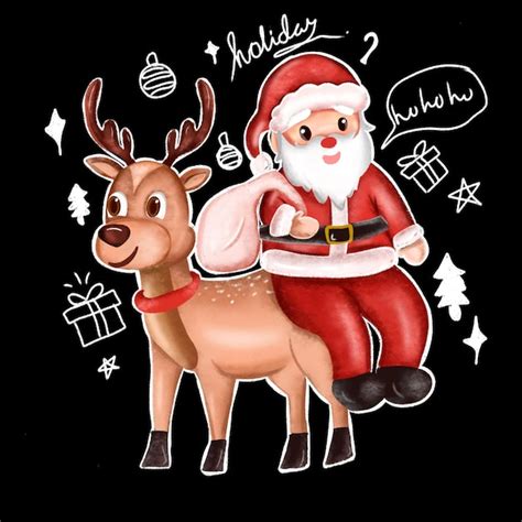 Premium PSD Illustrations Of Reindeer And Santa Claus Bringing