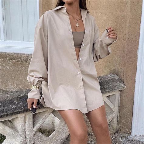 Collusion Oversized Nude Beige Shirt Size Worn Once Depop