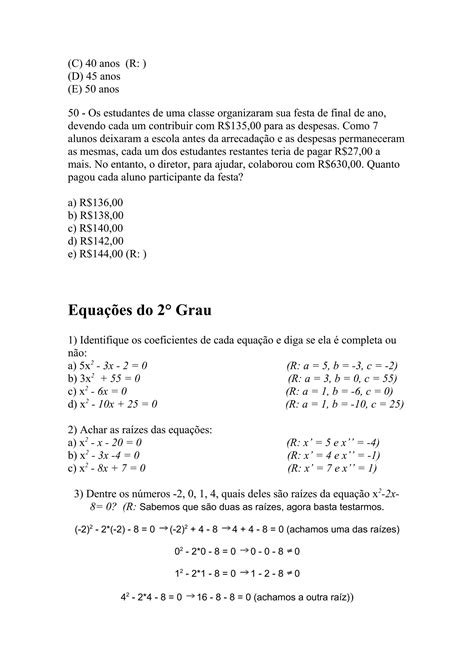 Equações Do 1º Grau E 2° Grau Pdf