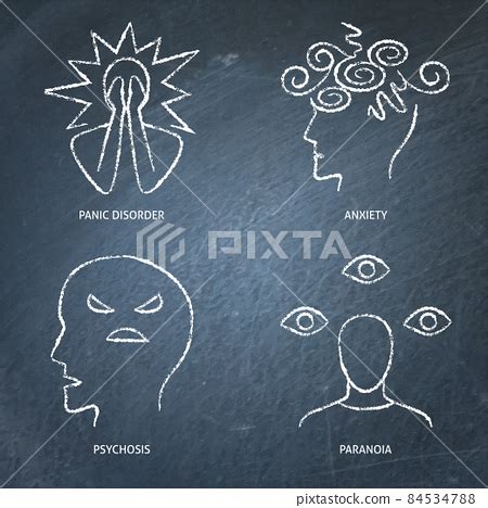 Chalkboard Mental Disorders Icon Set In Line Style Stock Illustration