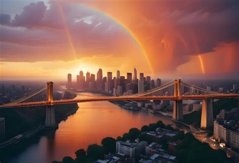 rainbow   city  manhattan  rainbows premium ai generated