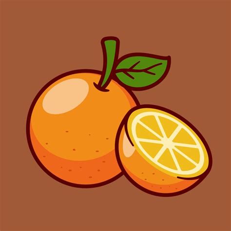 Frutas laranja frescas inteiras e meia ilustração do ícone Vetor Premium