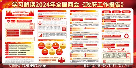 红色大气2024年两会精神展板矢量素材大图网图片素材