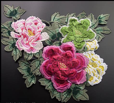 Three Peony Embroidered Applique Patch Floral Patch Applique Etsy