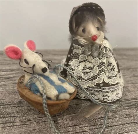 Vintage The Little Mouse Factory Original Fur Toys Mama Mom And Baby