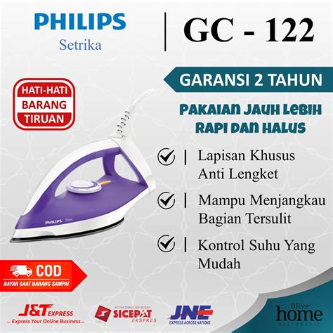 Jual PHILIPS Setrika Kering GC122 37 Ungu Tapak Non Stick Seterika