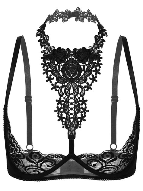 Iixpin Women S Lace 1 4 Cups Push Up Underwired Bra Sheer Bralette