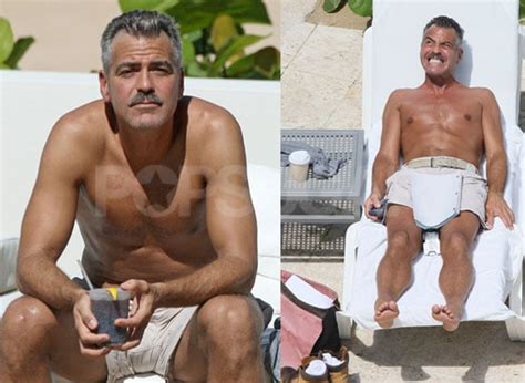 Photos Of Shirtless George Clooney With A Mustache In Puerto Rico