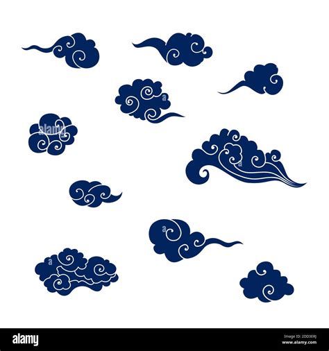 Collection Of Blue Asian Clouds Set Of Paper Cut Cartoon Clouds In