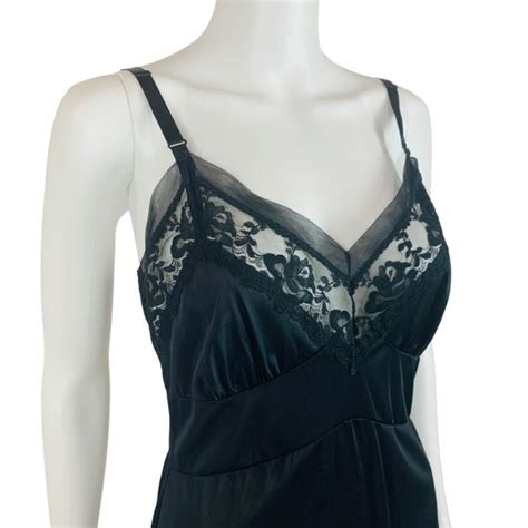 Vintage Slip Dress Black Lace Trim Lingerie Sliperfec Gem