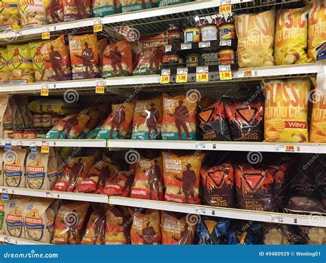 Food Chips On Shelves Selling At Supermarket Editorial Stock Image