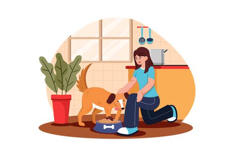 Feeding Her Dog Design Assets Iconscout