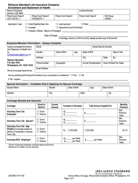 Fillable Online First Reliance Standard Life Insurance Company