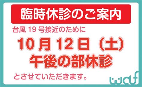 台風の接近のため10月12日（土）午後休診とさせていただきます。 品川wafどうぶつ病院