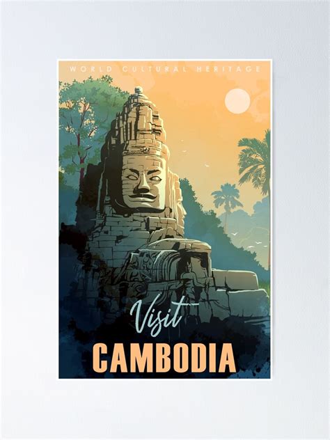 Buddha Temple In Angkor Wat Cambodia Vintage Travel Poster Poster