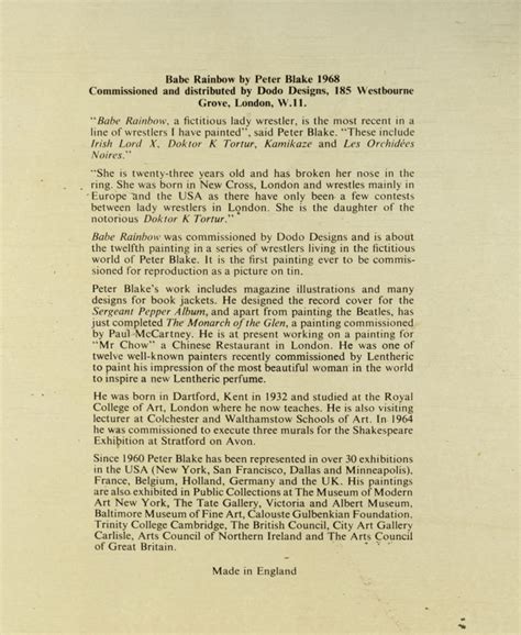 PETER BLAKE British Babe Rainbow Chromolithograph On Tin Designed Details