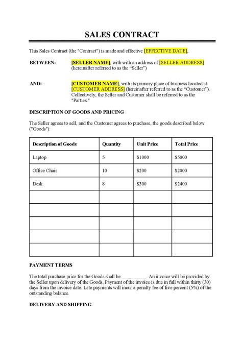 Sales Contract Template Free Download Easy Legal Docs