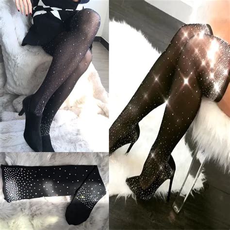 Trend Women Clothes Sexy Lace Thigh High Stockings Sexy Stretchy Pantyhose Nylon Glitter Diamond