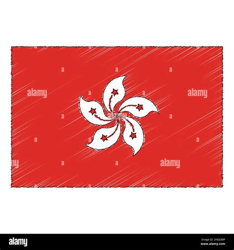 Hand Drawn Sketch Flag Of Hong Kong Doodle Style Vector Icon Stock