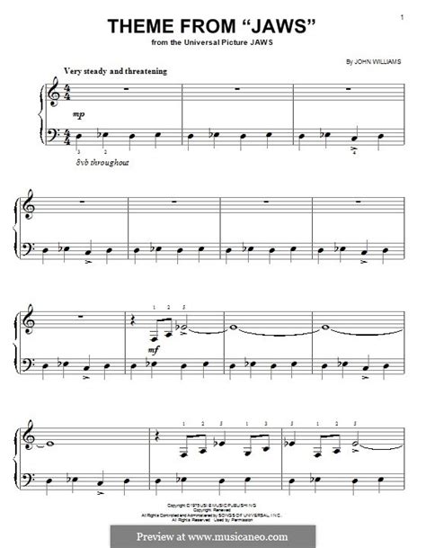 Theme from Jaws by J. Williams - sheet music on MusicaNeo