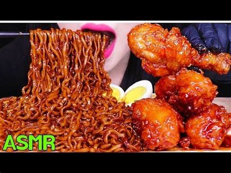 ASMR BLACK BEAN FIRE NOODLES KOREAN FRIED CHICKEN 짜장 불닭볶음면 양념 치킨 먹방