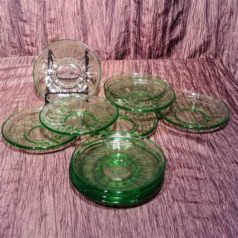 Set Of Colonial Fluted Green By Federal Glass Vaseline Saucers Etsy