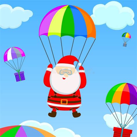 Santa On Parachute Cartoon Illustration Stock Vector Illustration Of Drawing Costume 34649951