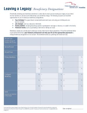 Fillable Online Leaving A Legacy Beneficiary Designations Fax Email