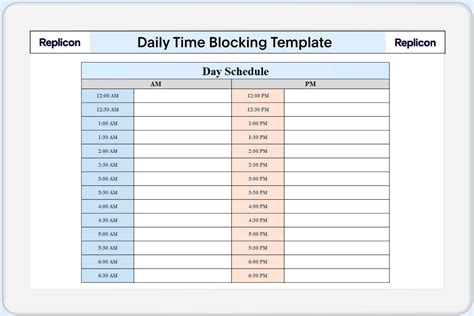 Time blocking Templates (Daily, Weekly, Monthly) | Replicon