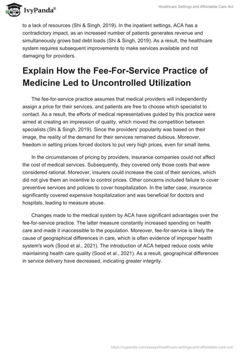 Healthcare Settings And Affordable Care Act 924 Words Essay Example