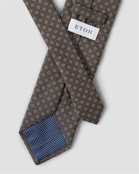 Brown Floral Print Silk Tie Eton