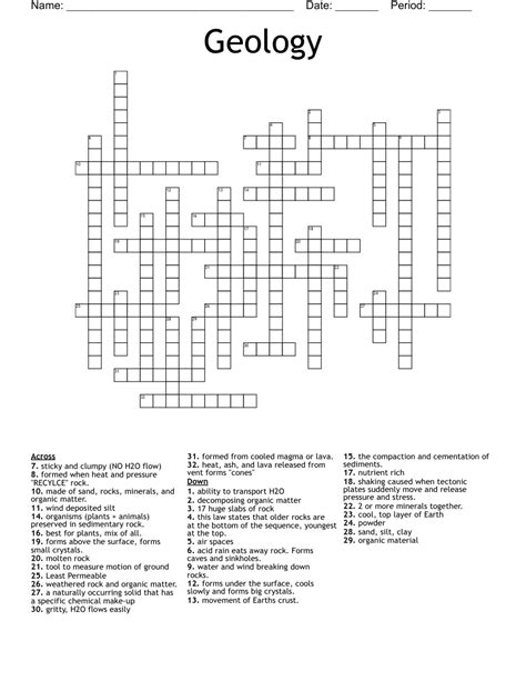 Rocks And Minerals Crossword Puzzle WordMint