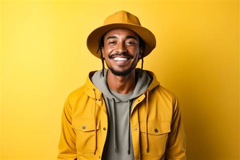 Premium AI Image Man Wearing Yellow Hat And Yellow Jacket Generative AI