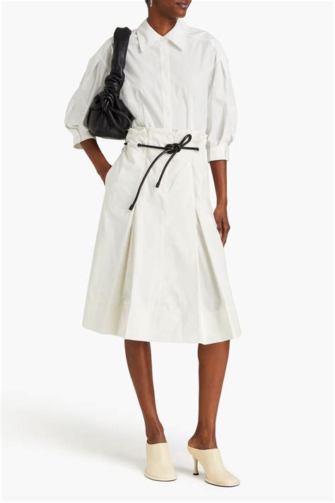 Phillip Lim Pleated Belted Cotton Blend Poplin Midi Shirt Dress