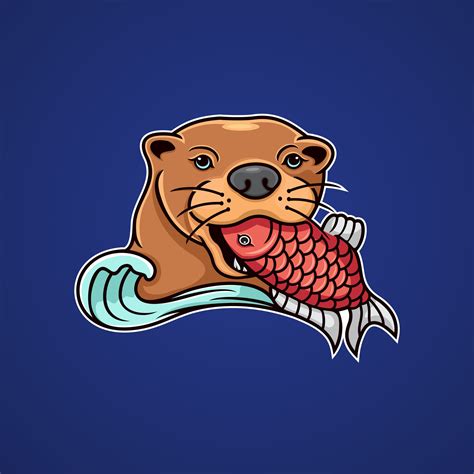 Illustration of a cute otter, eating fish. 32892861 Vector Art at Vecteezy